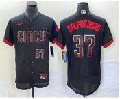 Men's Cincinnati Reds #37 Tyler Stephenson Number Black 2023 City Connect Flex Base Stitched Jersey