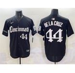 Men's Cincinnati Reds #44 Elly De La Cruz Black 'Gothic Queen City Edition' Vapor Premier Limited Stitched Baseball Jersey