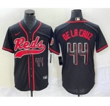 Men's Cincinnati Reds #44 Elly De La Cruz Number Black With Patch Cool Base Stitched Baseball Jersey
