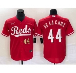 Men's Cincinnati Reds #44 Elly De La Cruz Number Red Cool Base Stitched Baseball Jersey