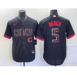 Men's Cincinnati Reds #5 Johnny Bench Black 2023 City Connect Cool Base Stitched Baseball Jersey1