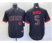 Men's Cincinnati Reds #5 Johnny Bench Black 2023 City Connect Cool Base Stitched Baseball Jersey1