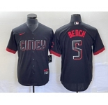 Men's Cincinnati Reds #5 Johnny Bench Black 2023 City Connect Cool Base Stitched Baseball Jersey