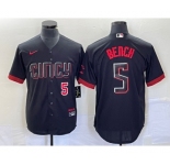 Men's Cincinnati Reds #5 Johnny Bench Number Black 2023 City Connect Cool Base Stitched Baseball Jersey1
