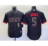 Men's Cincinnati Reds #5 Johnny Bench Number Black 2023 City Connect Cool Base Stitched Baseball Jersey