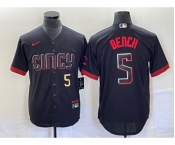 Men's Cincinnati Reds #5 Johnny Bench Number Black 2023 City Connect Cool Base Stitched Baseball Jersey