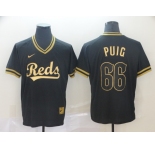 Men's Cincinnati Reds #66 Yasiel Puig Authentic Black Gold Fashion Baseball Jersey