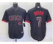 Men's Cincinnati Reds #7 Spencer Steer Black 2023 City Connect Cool Base Stitched Baseball Jersey