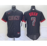 Men's Cincinnati Reds #7 Spencer Steer Black 2023 City Connect Flex Base Stitched Jersey 1