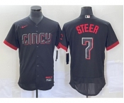 Men's Cincinnati Reds #7 Spencer Steer Black 2023 City Connect Flex Base Stitched Jersey 1