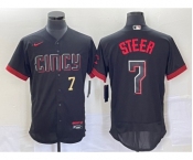 Men's Cincinnati Reds #7 Spencer Steer Number Black 2023 City Connect Flex Base Stitched Jersey2