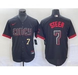 Men's Cincinnati Reds #7 Spencer Steer Numer Black 2023 City Connect Cool Base Stitched Baseball Jersey 2
