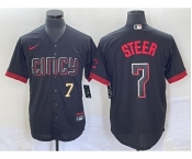 Men's Cincinnati Reds #7 Spencer Steer Numer Black 2023 City Connect Cool Base Stitched Baseball Jersey 2