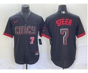 Men's Cincinnati Reds #7 Spencer Steer Numer Black 2023 City Connect Cool Base Stitched Baseball Jersey