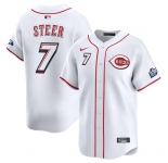 Men's Cincinnati Reds #7 Spencer Steer White 2025 Speedway Classic Home Limited Stitched Baseball Jersey
