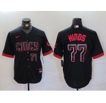 Men's Cincinnati Reds #77 Rece Hinds Number Black 2023 City Connect Cool Base Stitched Jersey