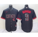 Men's Cincinnati Reds #9 Joe Burrow Black 2023 City Connect Cool Base Stitched Baseball Jersey1