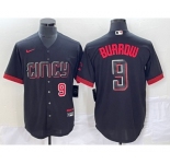 Men's Cincinnati Reds #9 Joe Burrow Number Black 2023 City Connect Cool Base Stitched Baseball Jersey