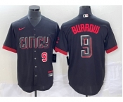 Men's Cincinnati Reds #9 Joe Burrow Number Black 2023 City Connect Cool Base Stitched Baseball Jersey