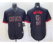 Men's Cincinnati Reds #9 Matt McLain Number Black 2023 City Connect Cool Base Stitched Jersey 2