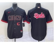 Men's Cincinnati Reds Big Logo Black 2023 City Connect Cool Base Stitched Jersey