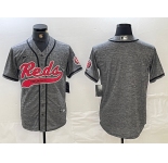 Men's Cincinnati Reds Blank Grey Gridiron Cool Base Stitched Baseball Jersey