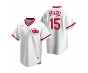 Men's Nike Cincinnati Reds #15 Nick Senzel White Cooperstown Collection Home Stitched Baseball Jersey