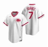 Men's Nike Cincinnati Reds #7 Eugenio Suarez White Cooperstown Collection Home Stitched Baseball Jersey