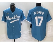 Men's Brooklyn Dodgers #17 大谷翔平 Light Blue Japanese Cooperstown Collection Cool Base Jersey