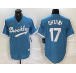Men's Brooklyn Dodgers #17 Shohei Ohtani Light Blue Cooperstown Collection Cool Base Jersey