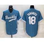 Men's Brooklyn Dodgers #18 Yoshinobu Yamamoto Light Blue Cooperstown Collection Cool Base Jersey