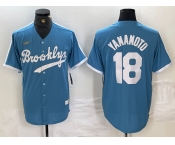 Men's Brooklyn Dodgers #18 Yoshinobu Yamamoto Light Blue Cooperstown Collection Cool Base Jersey