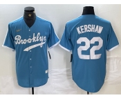 Men's Brooklyn Dodgers #22 Clayton Kershaw Light Blue Cooperstown Collection Cool Base Jersey