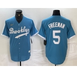 Men's Brooklyn Dodgers #5 Freddie Freeman Light Blue Cooperstown Collection Cool Base Jersey