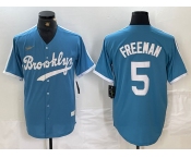 Men's Brooklyn Dodgers #5 Freddie Freeman Light Blue Cooperstown Collection Cool Base Jersey