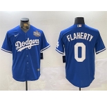 Men's Los Angeles Dodgers #0 Jack Flaherty Royal 2024 World Series Cool Base Stitched Baseball Jersey