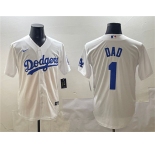 Men's Los Angeles Dodgers #1 Dad White Cool Base Stitched Baseball Jersey