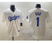 Men's Los Angeles Dodgers #1 Dad White Cool Base Stitched Baseball Jersey