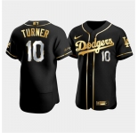 Men's Los Angeles Dodgers #10 Justin Turner Black Gold Flex Base Stitched Jersey