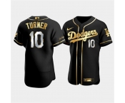 Men's Los Angeles Dodgers #10 Justin Turner Black Gold Flex Base Stitched Jersey