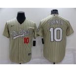 Men's Los Angeles Dodgers #10 Justin Turner Cream Pinstripe Stitched MLB Cool Base Nike Jersey