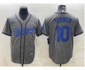 Men's Los Angeles Dodgers #10 Justin Turner Grey Gridiron Cool Base Stitched Baseball Jersey