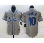 Men's Los Angeles Dodgers #10 Justin Turner Grey With Patch Cool Base Stitched Baseball Jersey1