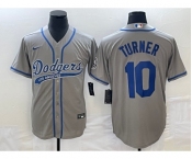 Men's Los Angeles Dodgers #10 Justin Turner Grey With Patch Cool Base Stitched Baseball Jersey1
