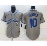 Men's Los Angeles Dodgers #10 Justin Turner Grey With Patch Cool Base Stitched Baseball Jersey