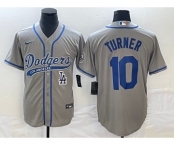 Men's Los Angeles Dodgers #10 Justin Turner Grey With Patch Cool Base Stitched Baseball Jersey