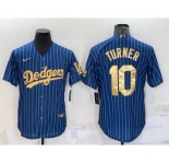 Men's Los Angeles Dodgers #10 Justin Turner Navy Blue Gold Pinstripe Stitched MLB Cool Base Nike Jersey