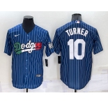 Men's Los Angeles Dodgers #10 Justin Turner Navy Blue Pinstripe 2020 World Series Cool Base Nike Jersey