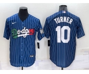 Men's Los Angeles Dodgers #10 Justin Turner Navy Blue Pinstripe 2020 World Series Cool Base Nike Jersey