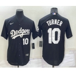 Men's Los Angeles Dodgers #10 Justin Turner Number Black Turn Back The Clock Stitched Cool Base Jersey